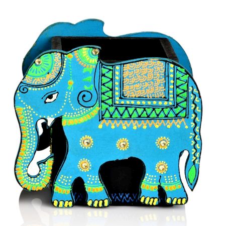 Handicraft Wooden Pen Stand Elephant - Blue